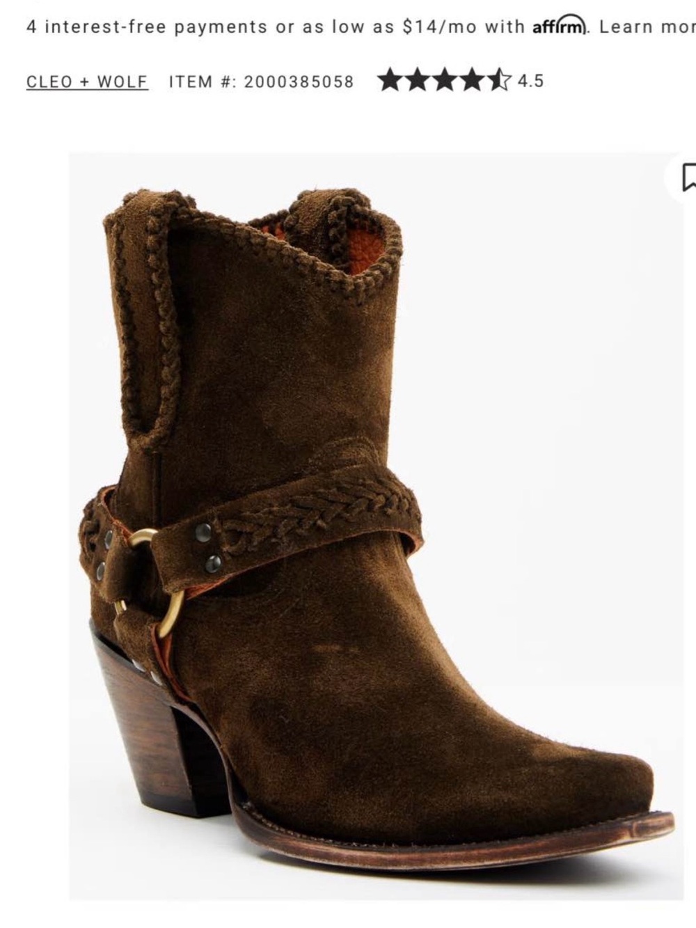 CleO + Wolf Brown Suede Braided Harness Ankle Boot
